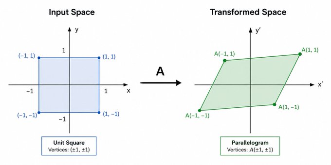 A unit square transformed by a matrix into a parallelogram